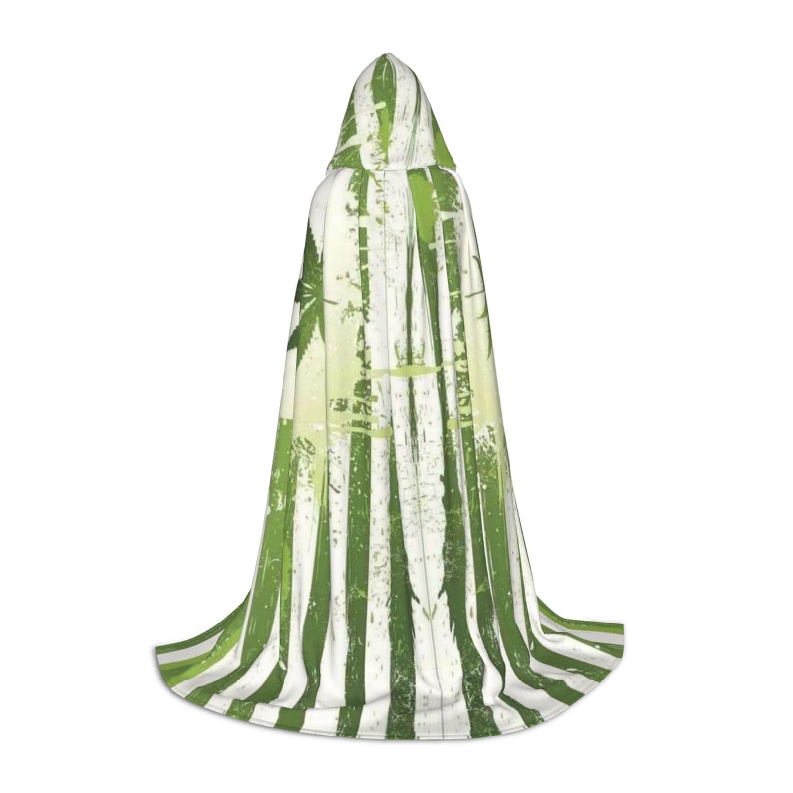 WURTON Halloween-Kapuzenumhang mit Gras-Topf-Blatt-Druck, Unisex, Gothic-Umhang für Cosplay-Festlichkeiten