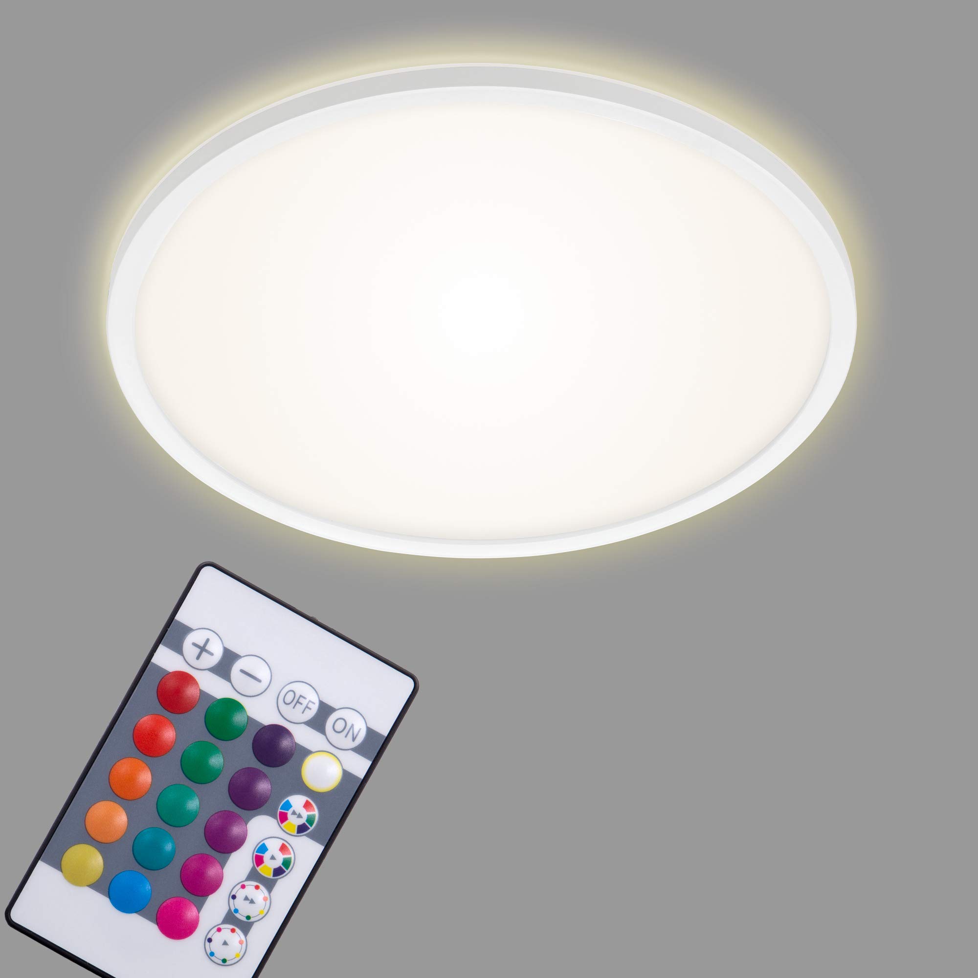 BRILONER Leuchten - LED Panel, Deckenleuchte dimmbar, Deckenlampe, RGB, Farbsteuerung, Backlight, inkl. Fernbedienung, 22 Watt, 2.700 Lumen, 4.000 Kelvin, Weiß, Ø 42cm