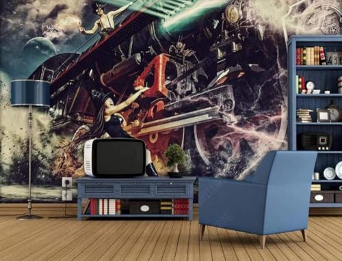 Historischer Zug 3D Tapete Poster Restaurant Schlafzimmer Wohnzimmer Sofa TV Dekorative Wand-250cm×170cm