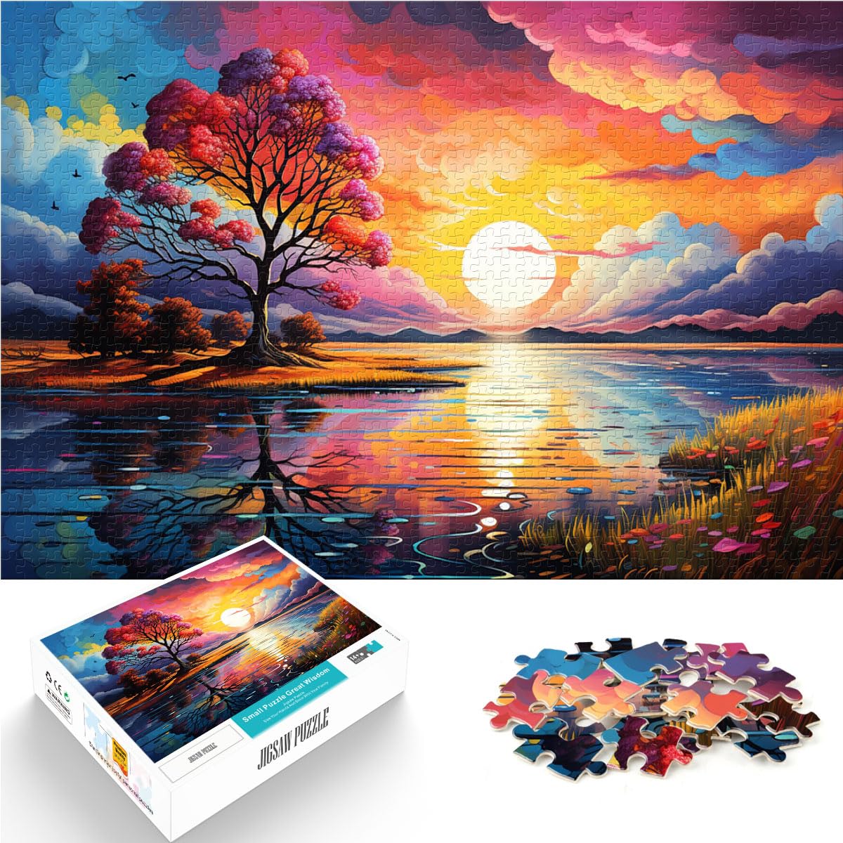 Puzzles Farbenfrohe, Sonnenuntergangslandschaft, 1000 Puzzles für Erwachsene. Das Holzpuzzle ganze Familie und Dieses 1000-teilige (50 x 75 cm)