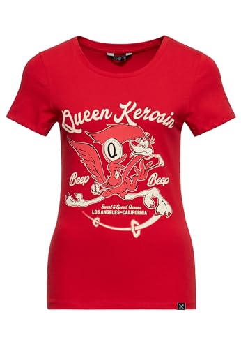 Queen Kerosin Damen T-Shirt | Print | Kurzarm | Slim Fit | Rundhals | Roadrunner | Vintage | Retro | Rockabilly | 50S | California | Artwork | Comic Beep Beep