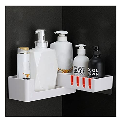 Eckregal fürs Badezimmer, drehbar, Duschregal mit 4 Haken, Wandmontage, für Dusche, Shampoo, Organisation, selbstklebende Küchenaufbewahrung, Badezimmerregal-Organizer (Farbe: Weiß und Orange)