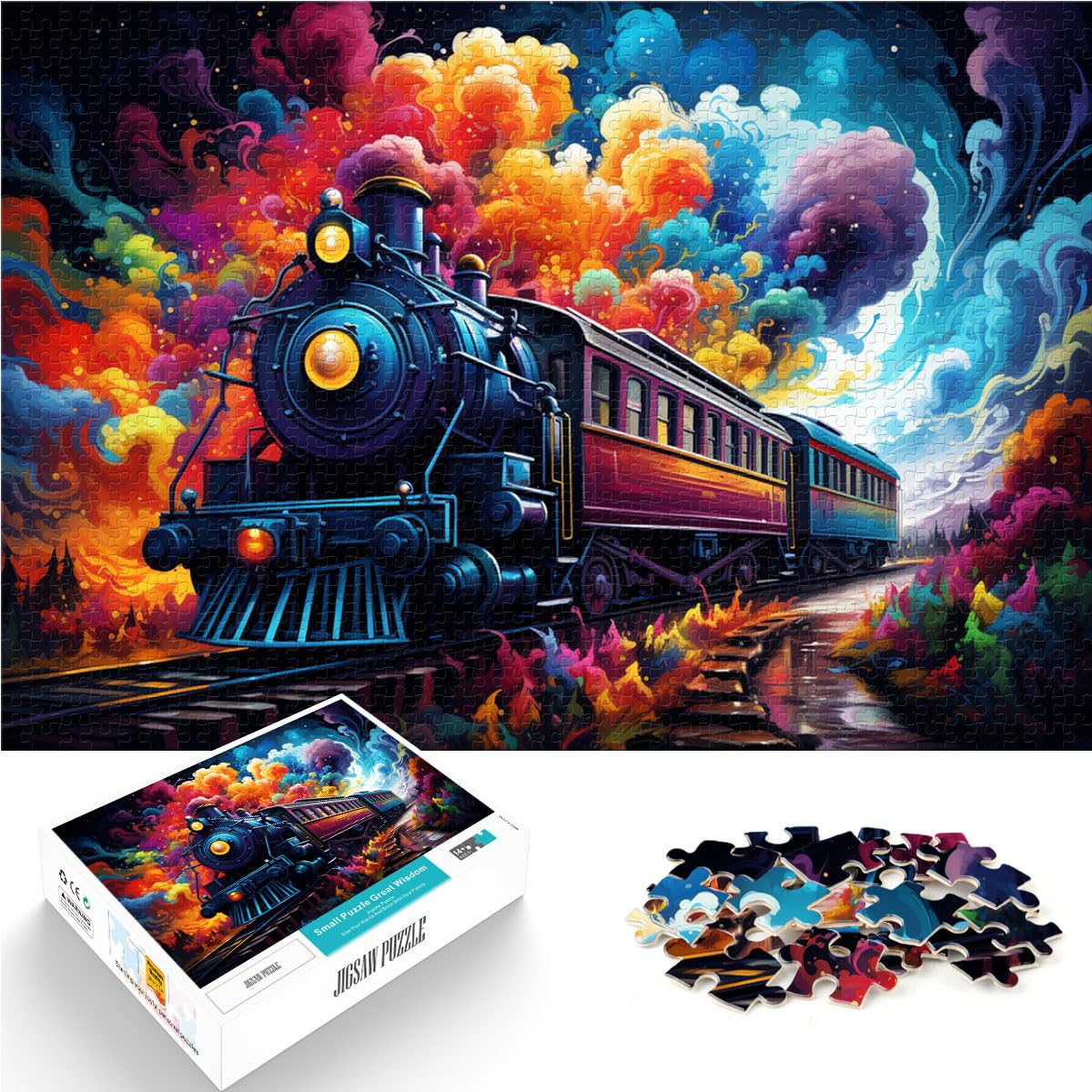 Spielgeschenk-Puzzle EIN Zug, der durch 1000-teilige Puzzles Fahren kann. Holzpuzzle mit vollständig ineinander greifenden und zufällig geformten Teilen. 1000 Teile (50 x 75 cm)