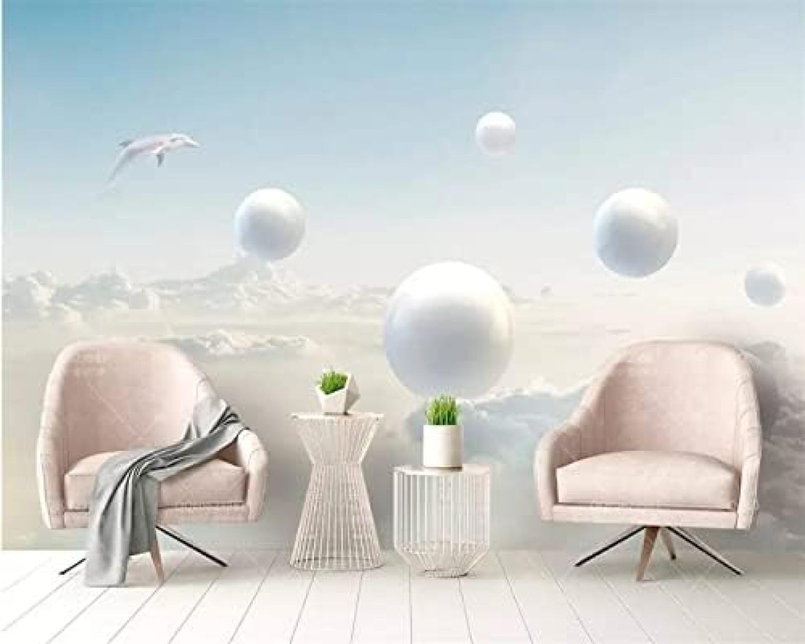 XLMING Porträt Eines Delphins Mit Blauem Himmel Und Weißen Wolken 3D Tapete Wohnzimmer Sofa Schlafzimmer Esszimmer Home Dekoration Wand-430cm×300cm