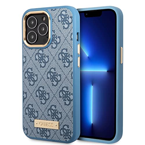 CG MOBILE Guess Kompatibel mit Magsafe 4G PU Hülle mit Metallplatte Logo, Neuestes Klassisches Design, Kratzfest, Beschädigungsfest, Staubdicht, Kompatibel mit iPhone 14 Pro (Blau)