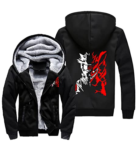 QYIFIRST Unisex Anime 3D Druck Hokage Uzumaki Rikudousennin Ninetales Dicker Fleece-gefüttert Pullover Fleecejacke Mantel Overcoat Pulli Windjacke Cosplay Kostüm Schwarz-A EU 3XL