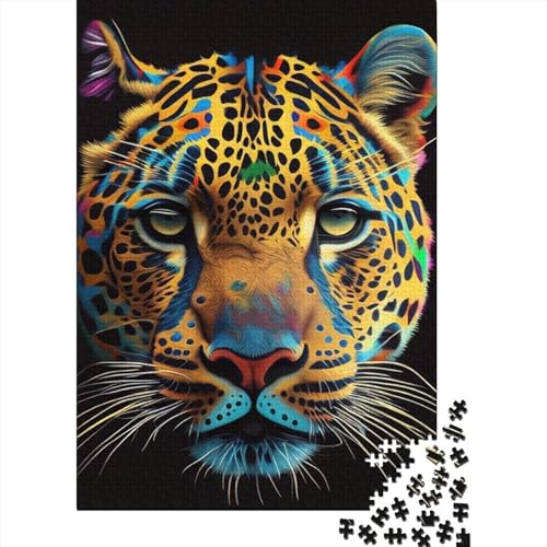 Leoparden-Pop-Art-Tier-Holzpuzzle, Puzzle für Erwachsene und Jugendliche, 500 Teile, schwieriges Puzzle für Erwachsene, 52 x 38 cm