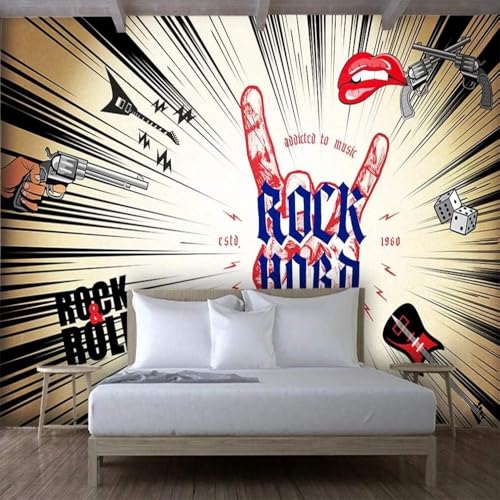 Rockmusik Rote Lippen Musikinstrumente 3D Tapete Poster Restaurant Schlafzimmer Wohnzimmer Sofa TV Dekorative Wand-400cm×280cm