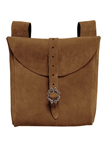 Andracor Mittelalter LARP Zubehör große Gürteltasche aus echtem Leder - 22 x 22 cm - Hellbraun