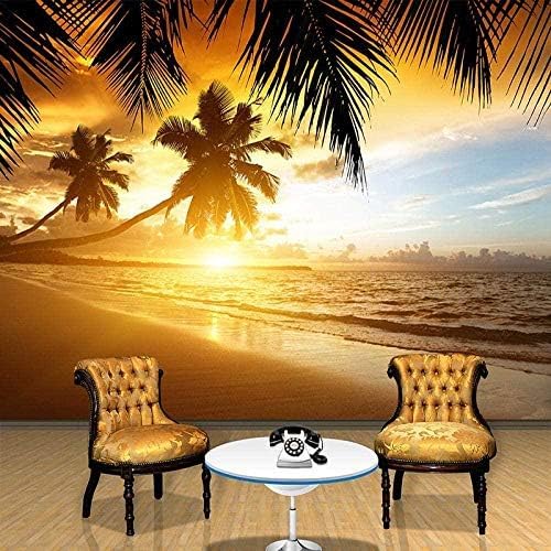 XLMING Heller Sonnenuntergang Meer Kokosnuss Landschaft 3D Tapeten Home Esszimmer Sofa Schlafzimmer Wohnzimmer TV Hintergrund-400cm×280cm