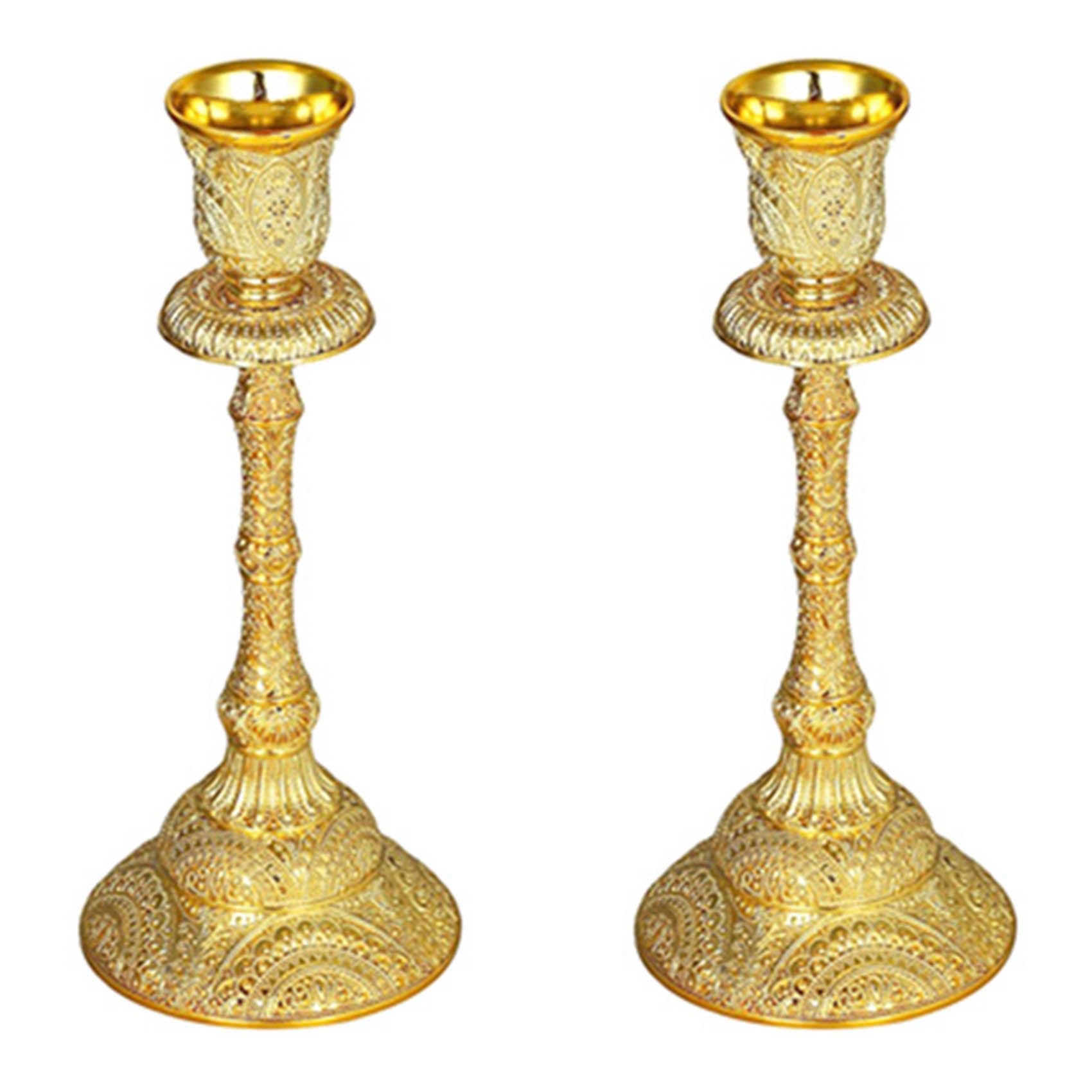 Toranysadecegumy 2X Metall Kerzenhalter Stand Kandelaber Taper Golden Candlestick Floral GepräGte Hochzeit Event Kandelaber B