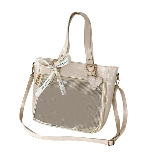 ohodhmnu Damen Tragetasche, modische Achseltasche, japanische Umhängetasche für Mädchen, Frauen, Tragetasche, Umhängetasche, transparent, Reisehandtasche, milchig, with scarf