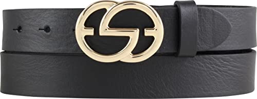 BELTINGER Damen-Gürtel EMIL aus Vollrindleder 3 cm | Schmaler Ledergürtel für Damen 30mm | Gold glänzend | Schwarz 110cm