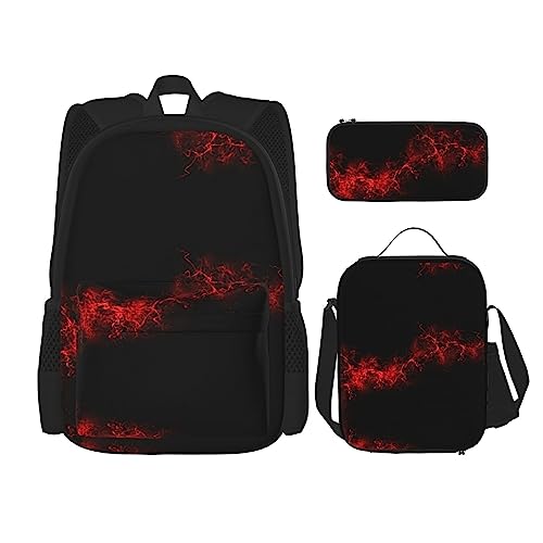 WURTON Explosion Burst 3-in-1 Set, leger, verstellbarer Schulter-Rucksack, Lunchtasche, Federmäppchen, Tasche, Box, Schwarz, Einheitsgröße