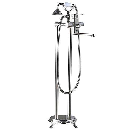 Antiker freistehender Badewannenhahn, freistehender Badewannenhahn aus Messing mit Handbrause, bodenmontierter Wasserhahn, Einhebel-Badewannenhahn mit 360°-Drehung, Chrom B (Schwarzbronze Beauty Comes