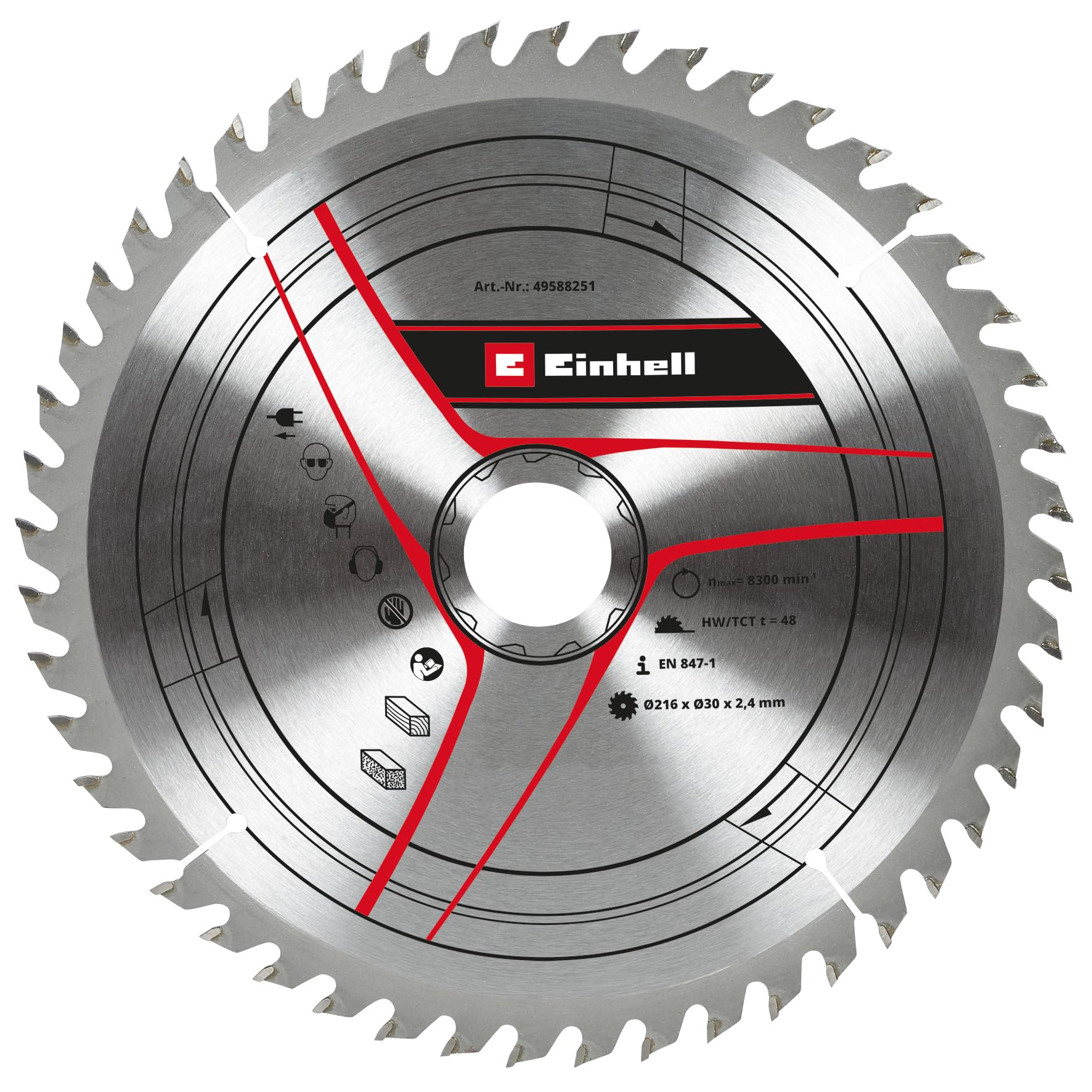 Original Einhell Kreissägeblatt 216x30 (Ø 216 mm, Aufnahme 30 mm, 48 geschränkte Zähne, Schnittbreite 2,4 mm, für Zug-Kapp-Gehrungssägen, Kappsägen und Kappsägen m. Obertisch)