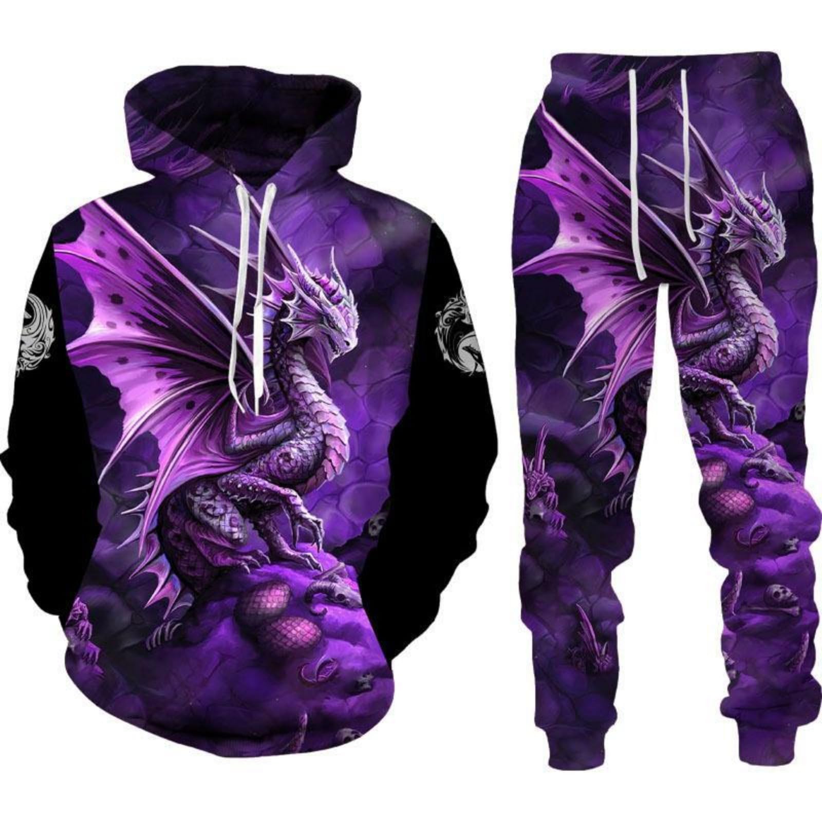 RIAAJ Männer Chinesischer Drache Hoodie 3D Gedruckt Lose Pullover Chinesischer Drache Sport Shirt Jogging Anzug Sport Set (F8,2XL)