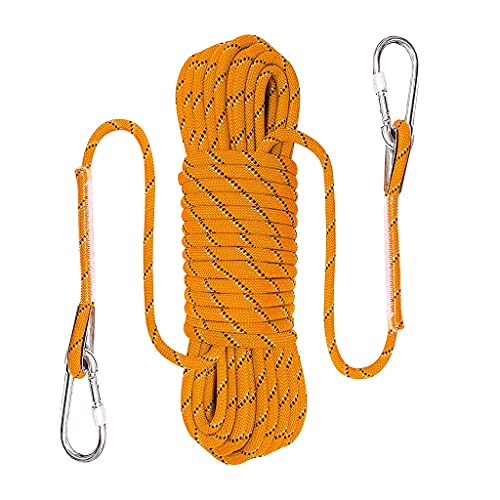 QHY Kletterseil 10mm Hochfestes Sicherheitsseil Rettungsseil Mit Karabiner Statisches Kletterseil Allzweckseil Festmacherleine Heavy Duty Seil Leine Outdoor (Color : Orange, Size : 50m*10mm)