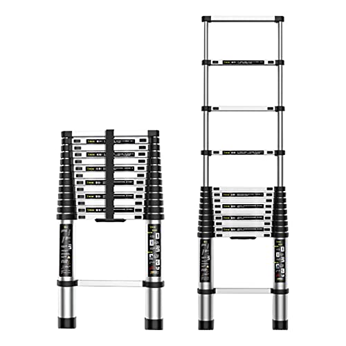 Sichere, robuste, leicht zu verwendende und zu tragende Teleskopleiter, extra hohe, gerade Mehrzweck-Ausziehleiter mit Tragetasche, Almighty Household (2,6 m/8,5 Fuß) Ambitious