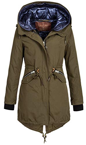 Jet Lag Damen Jacke Parka 19-511 gefütterter Kurz-Mantel mit Kapuze Olive L