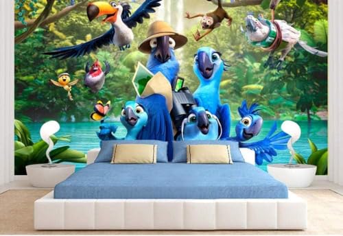 Cartoon Blauer Papagei Wald 3D Tapete Poster Restaurant Schlafzimmer Wohnzimmer Sofa TV Dekorative Wand-430cm×300cm