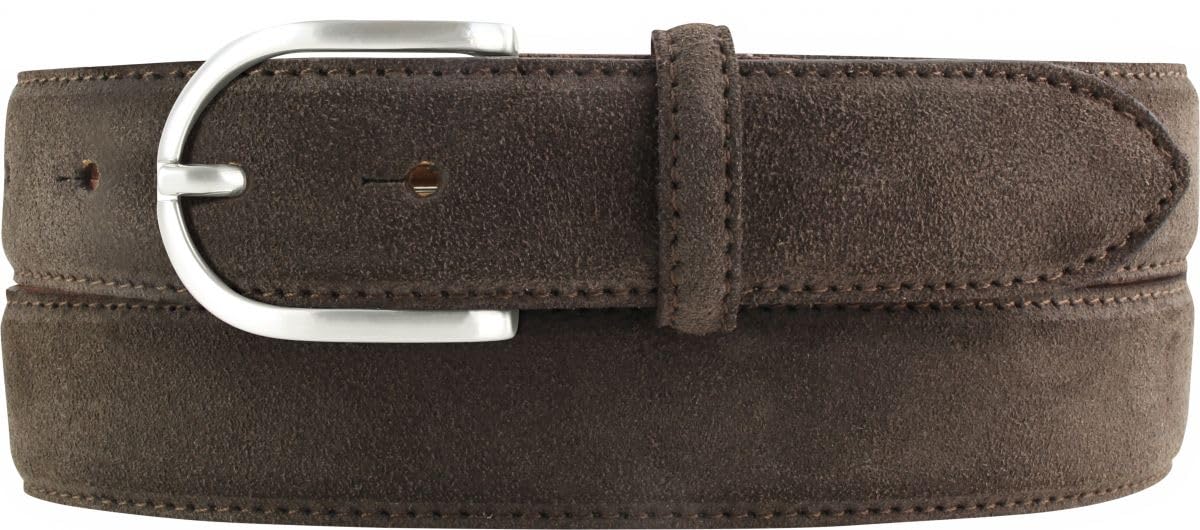 BELTINGER Damen-Gürtel aus Veloursleder 3,0 cm | Velour-Ledergürtel für Damen 30mm | Wildleder-Gürtel mit runder Gürtelschließe | Dunkelbraun 90cm