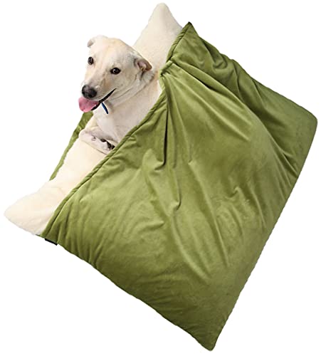 Hundebett Orthopädisch, Hundeschlafsack, Katzenkörbchen Flauschig Waschbar, Hundebett mit Abnehmbaren Deckel, Rechteckiges Hundekorb für Kleine Mittelgroße Hunde (Color : Grün, Größe : 75x60x23cm)