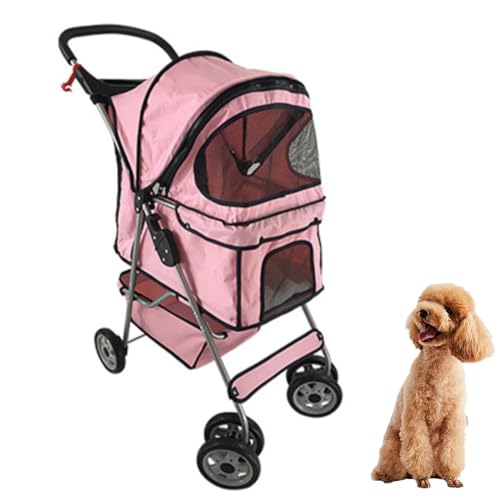 KKXXYQFC Hunde-Kinderwagen, zusammenklappbarer Reise-Haustier-Kinderwagen für kleine und mittelgroße Hunde, Katzen, Jogger-Kinderwagen mit Aufbewahrungskorb, Getränkehalter, Rosa