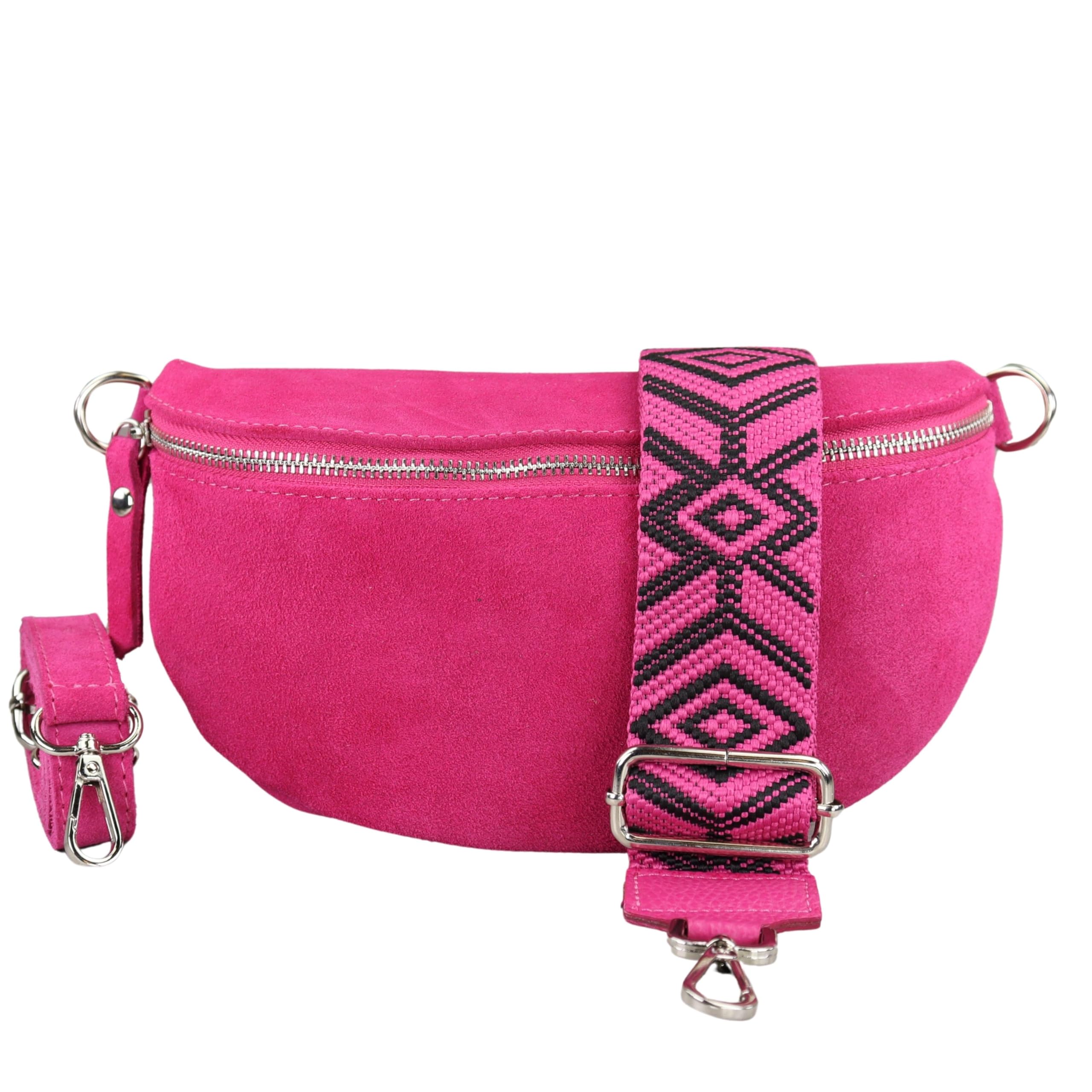 BLADE Bauchtasche Damen, Handgemachte Wildledertasche, Crossbody Bag, Gürteltasche Echtes Leder mit 2 abnehmbaren/verstellbaren Breiten Gürteln, Umhängetasche aus Italien, Geschenk für Sie -Fuchsia