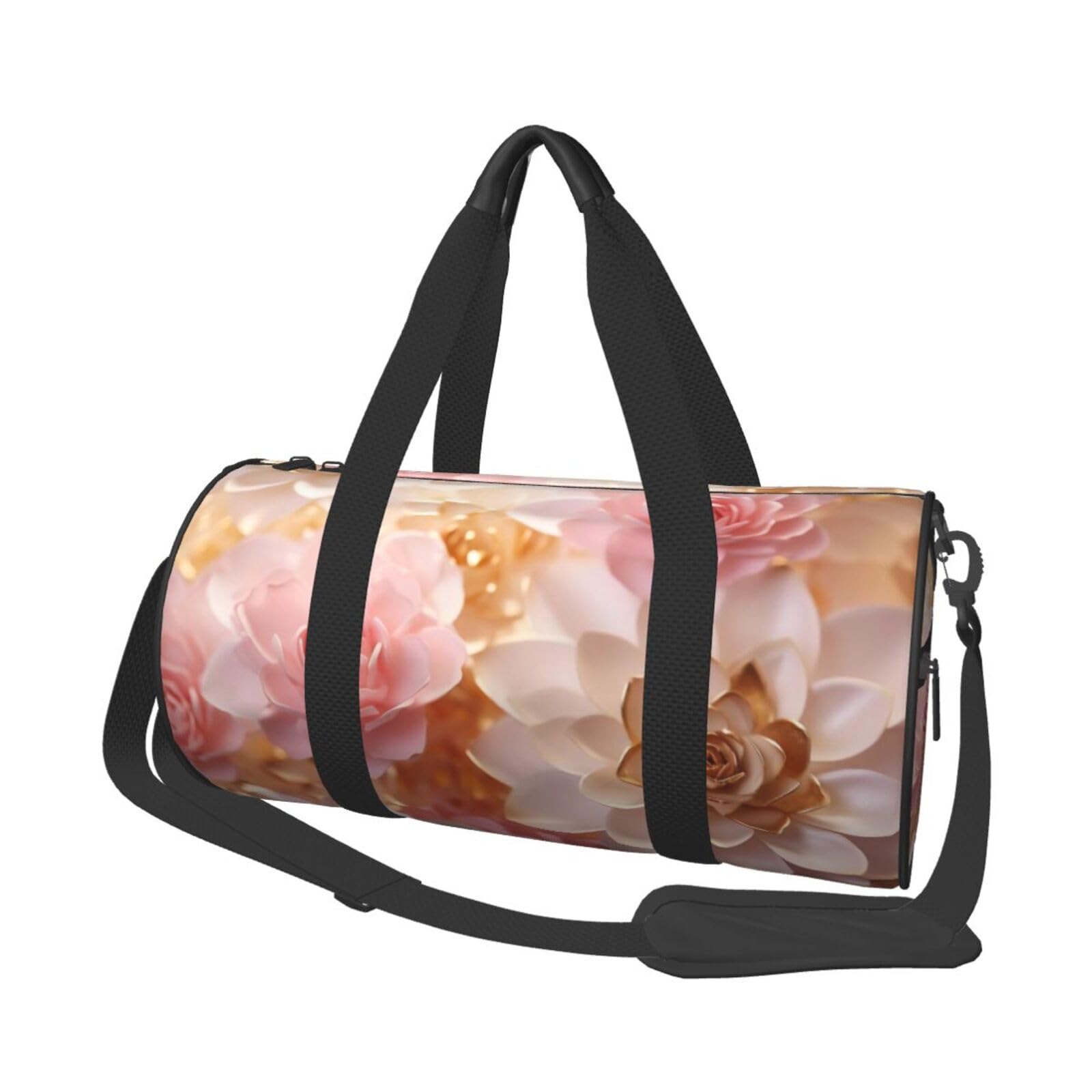 Robuste Reisetasche mit rosafarbenen und weißen Goldblumen, geräumige und stilvolle Tasche für alle Ihre Reisebedürfnisse, Rosa / Weiß / Gold Blumen, Einheitsgröße