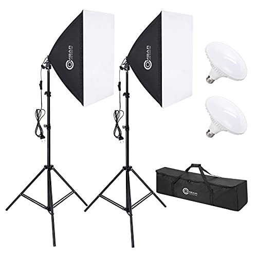 OMBAR Fotostudio Softbox mit 45W 5500K UFO-LED Glühlampe, LED Softbox Beleuchtungsset mit zwei 50*50 Softboxen, Energieeffizient Licht Kit Softbox Beleuchtungsset für Studio Porträt Produkt Fotografie