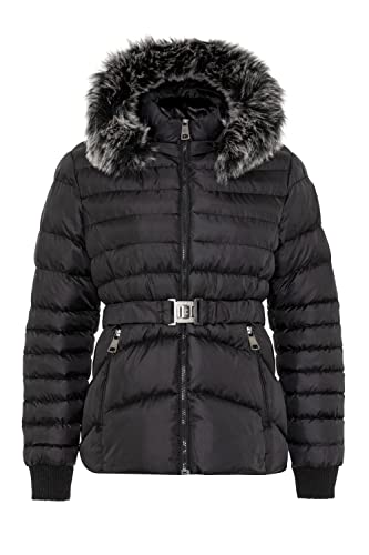 Cipo & Baxx Damen Steppjacke Fell Kapuze Gürtel Winter Jacke Outdoor WM132 Schwarz S