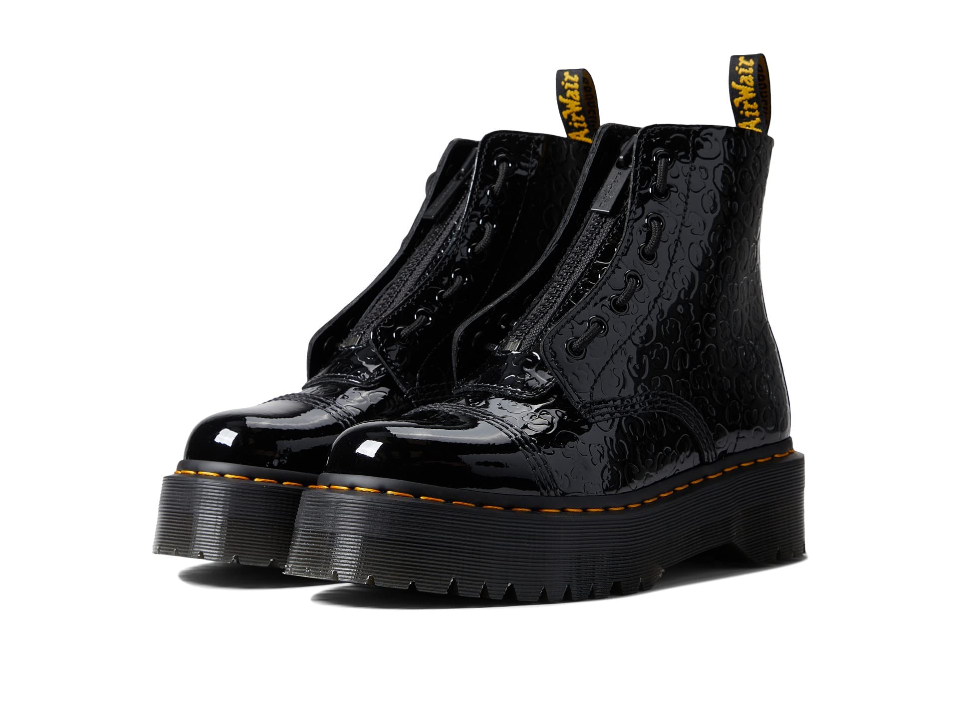 Dr. Martens Unisex Amphibians, Black Patent Lamper Leopard Emboss, 37 EU