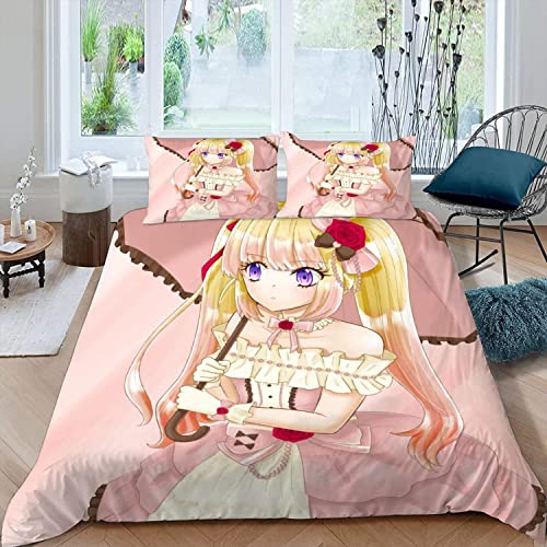 RLYXGS Anime Bettwäsche Set 3D Druck Anime Kinderbettwäsche 135x200 Mangas Anime-Fans Japan Mikrofaser Bettbezüge für Teenager Mädchen Bettwaren 2-teilig mit Reißverschluss+2 Kissenbezüge 80x80cm