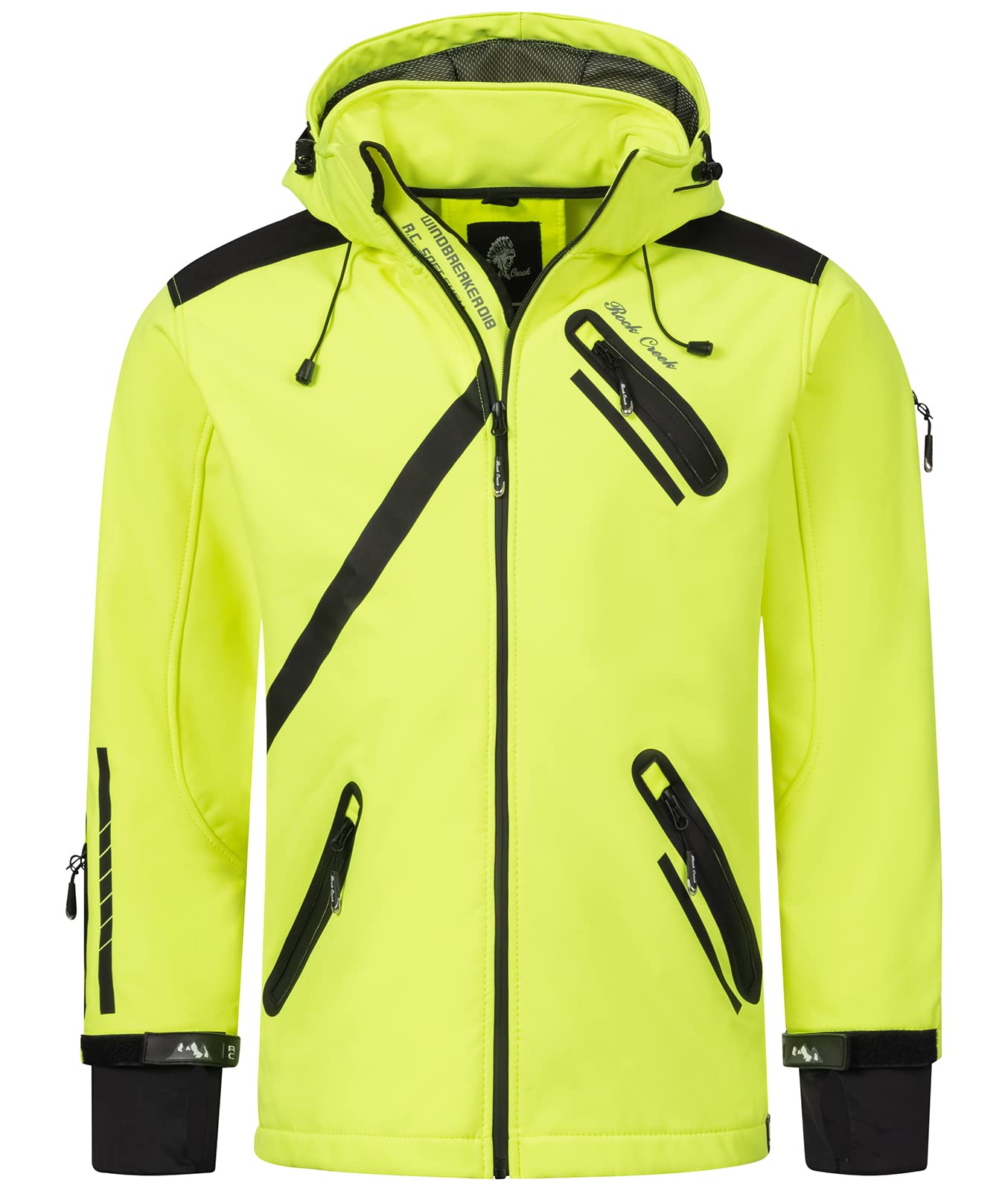 Rock Creek Herren Softshell Jacke Outdoor Regenjacke Softshelljacke Windbreaker Laufjacke Wanderjacke Funktions Sport Jacken H-127 Neonyellow S