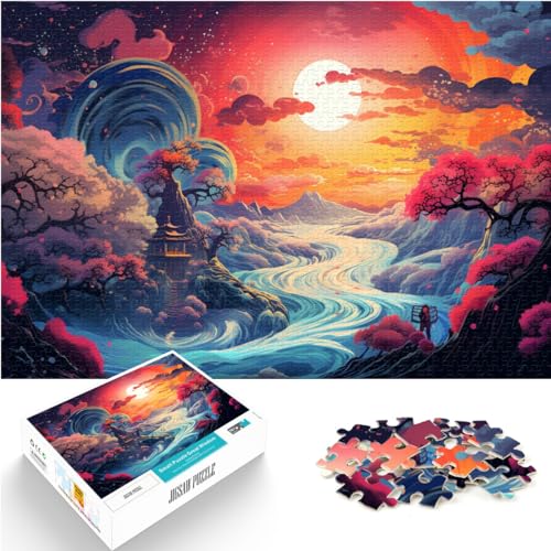 Puzzle, Lernspiele, rosa psychedelische japanische Landschaft, 500-teiliges Puzzle, Holzpuzzle zum Stressabbau, schwierige Herausforderung, 500 Teile (38 x 52 cm)