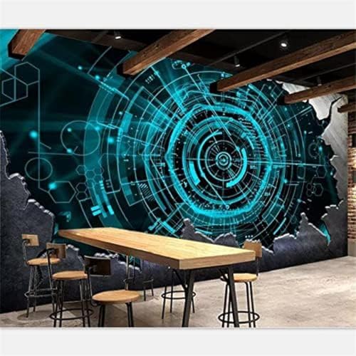 XLMING Stahlplatte Blue Tech Bar & Restaurant 3D Tapete Wohnzimmer Sofa Schlafzimmer Esszimmer Home Dekoration Wand-300cm×210cm