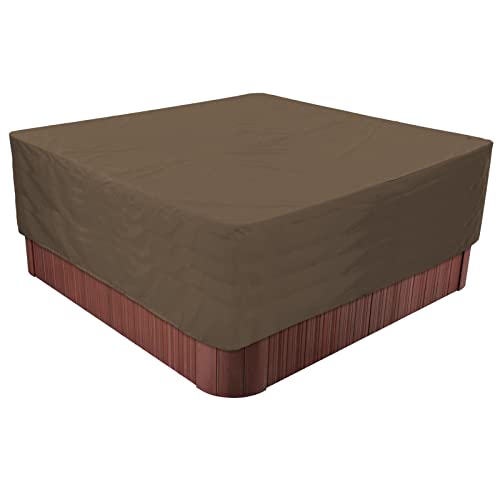 BaCover Outdoor Whirlpool Abdeckung, 210D Oxford-Gewebe Schutzabdeckung für Spa Wasserdicht UV-Schutz Pool-Abdeckung Quadratische,Kaffee,244x244x90cm