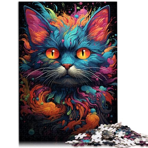 Puzzle, Lernspiele, farbenfrohe, künstlerische Katze, 1000-teiliges Puzzle für Erwachsene, Holzpuzzle, Familienunterhaltungsspielzeug, 1000 Teile (50 x 75 cm)