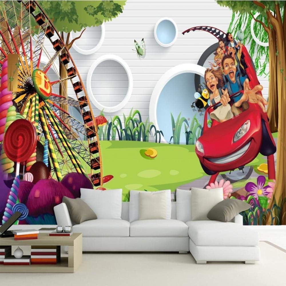 Weiße Backsteinmauer Runder Spielplatz Riesenrad 3D Tapete Poster Restaurant Schlafzimmer Wohnzimmer Sofa TV Dekorative Wand-250cm×170cm