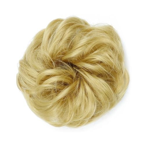 Haarteil Haargummi Synthetischer Haarknoten, unordentlicher Chignon, Pferdeschwanz, Haarverlängerung, elastisches Gummiband, Haargummis for Frauen, blond, braun, gewellter Dutt Haarverlängerung(Q-22)