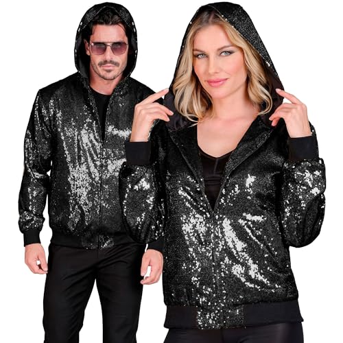 Widmann - Party Fashion Bomberjacke mit Kapuze, Pailletten Jacke, Party Outfit, Disco