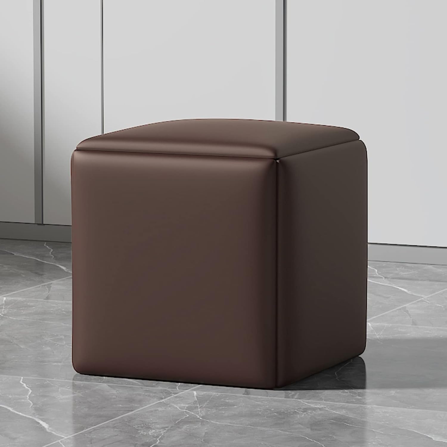 5 in 1 Nesting Ottoman Cube Chair, Stapelbare Hocker, Quadratische Ottomane-Bank Aus Kunstleder, Stapelbare Hocker, Fußhocker Mit Lenkrollen Für Wohnzimmer, Esszimmer,Braun,35CM/13.8INCH