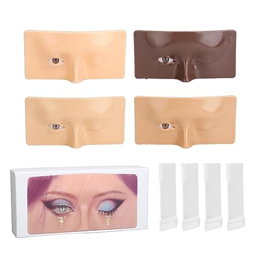 Make-up-Anfänger lernen Modellmasken, 4 Sets Augen-Make-up-Übungsbrett, schließende, öffnende Augen, wiederverwendbares Silikon-Schaufensterpuppen-Gesichtsbrett, weiß, gelb,