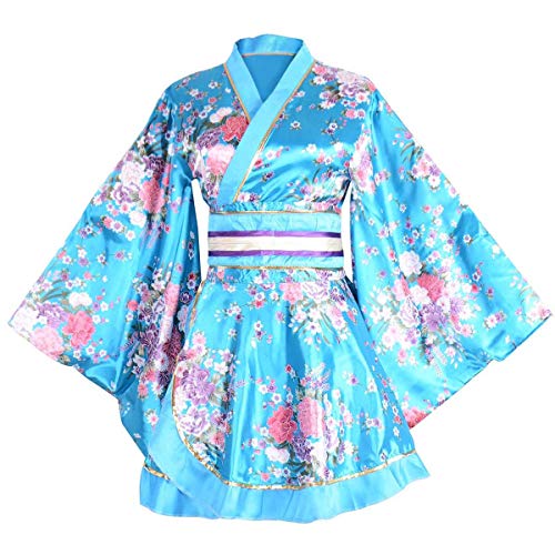 Wraith of East Kimono Kostüm Erwachsene Japanische Geisha Yukata Floral Muster Kleid Blüte Bademantel Nachtwäsche Mit Obi Gürtel, 32-blau, Large