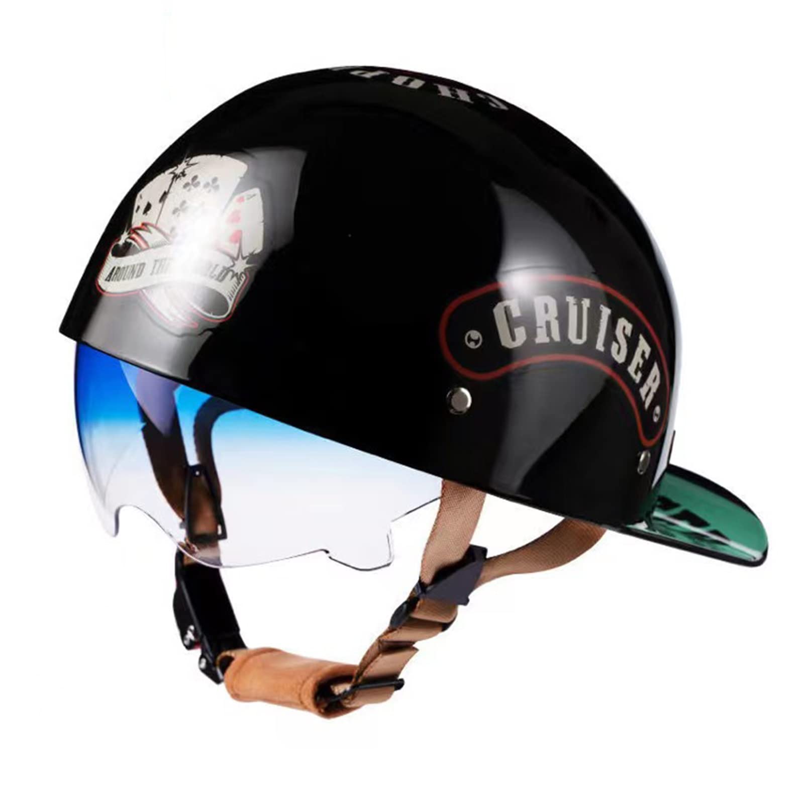 BGMKE Open Face Motorrad Helm Fashion Vintage Baseball Halbhelme Für Männer Frauen Erwachsene Halb Offener Motorradhelm Brain-Cap Helm Für Cruiser Scooter Mopedhelm Rollerhelm ECE Zertifizierung