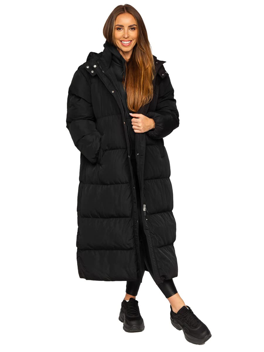 BOLF Damen Winterjacke Parka Wintermantel Lange Daunenjacke Steppjacke Kapuze Puffermantel Sportjacke Warm Freizeit Outdoor Casual Style R6702 Schwarz L [D4D]