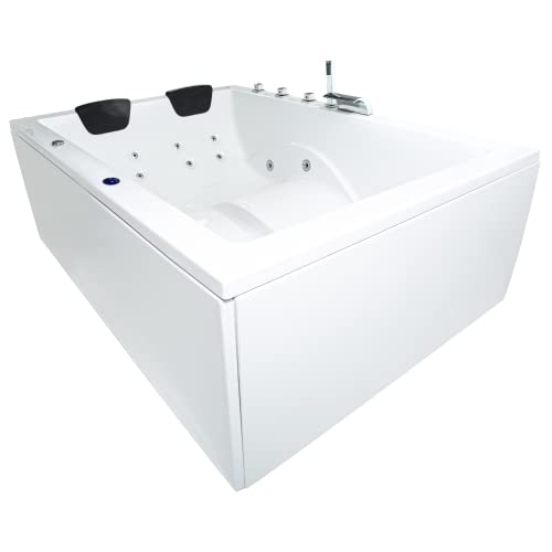 Basera® BASIC Indoor Whirlpool Badewanne XXL Wave für 2 Personen mit 16 Massagedüsen, Wasserfall, LED-Ambiente