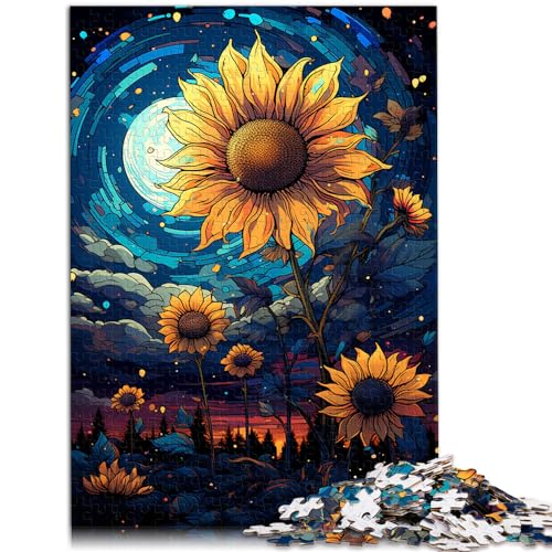 Puzzles, Geschenke, Spielzeug, Bunte psychedelische Sonnenblumen im Sternenhimmel, Puzzle für Erwachsene, 1000 Teile, Holzpuzzle, Spielzeug, Wanddekoration, 1000 Teile (50 x 75 cm)