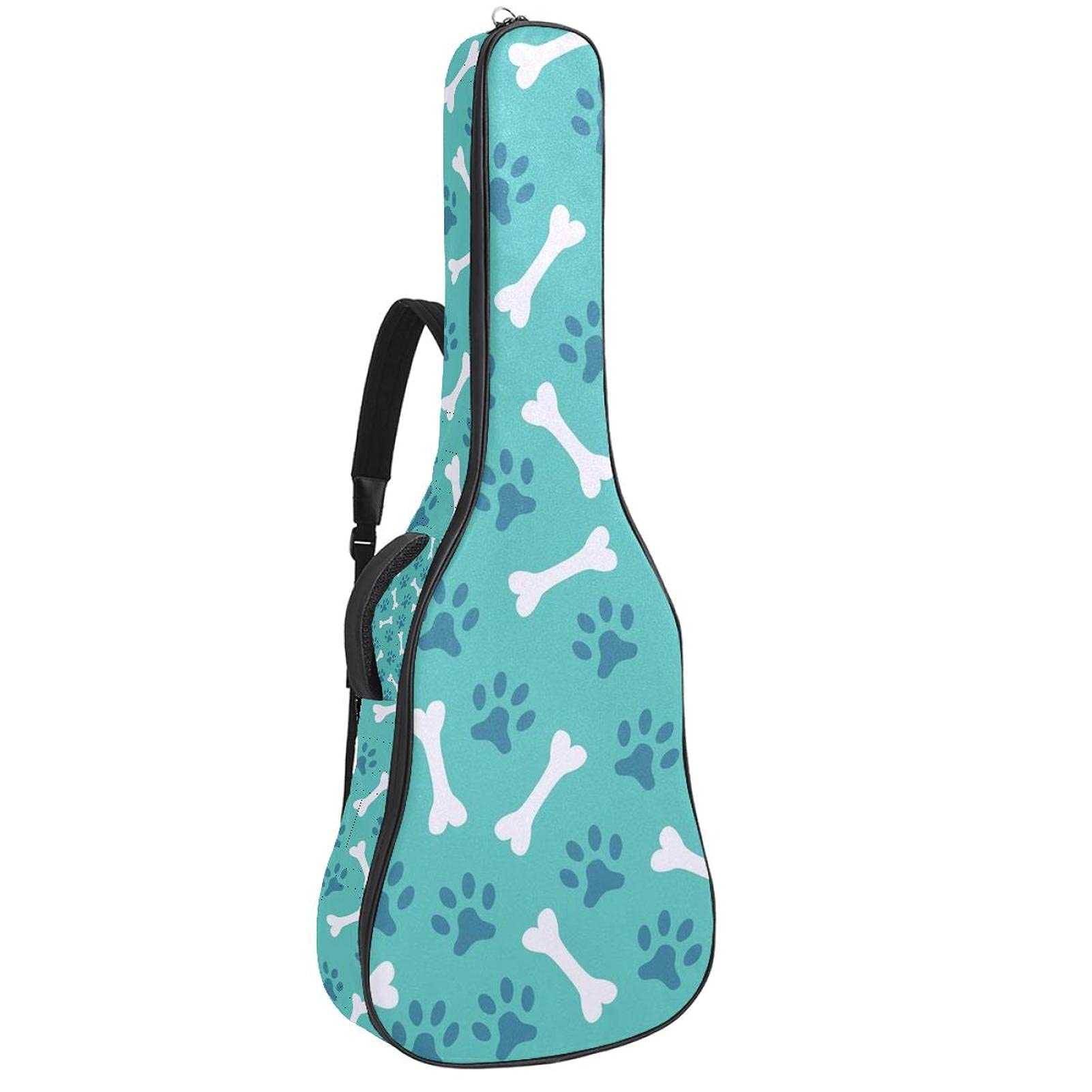 Akustische Gitarrentasche mit mehreren Taschen Dicke Polsterung Wasserdichter Gitarrenkoffer Gig Bag 108,9x42,9x11,9 cm，Fußabdrücke und Knochen